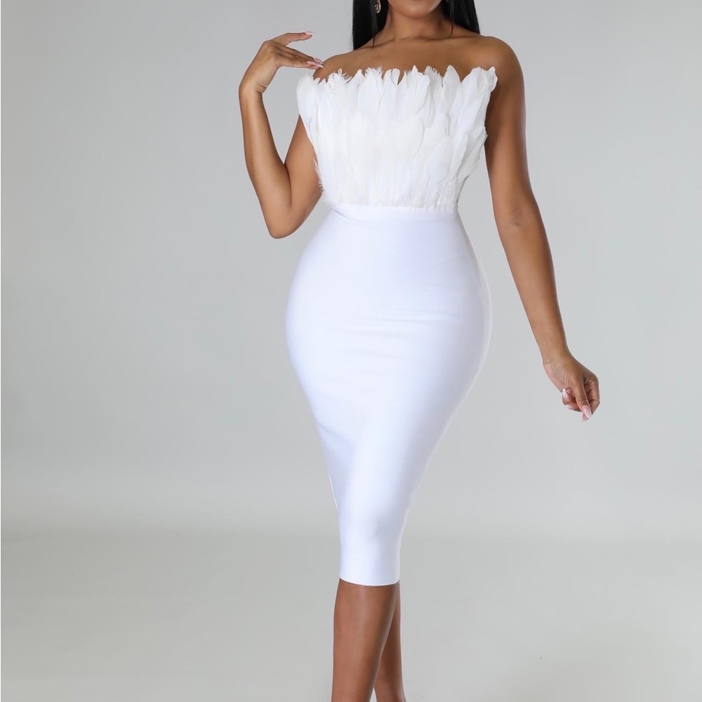 Spandex bodycon feather women dress